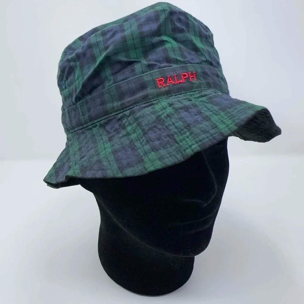 Ralph Lauren Reversible Bucket Hat Black Watch Plaid Nylon RALPH Embroidered OSF
